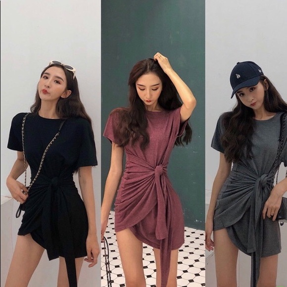 NWT Dusty Red Short Sleeve T-shirt Tie Mini Dress - Picture 5 of 5